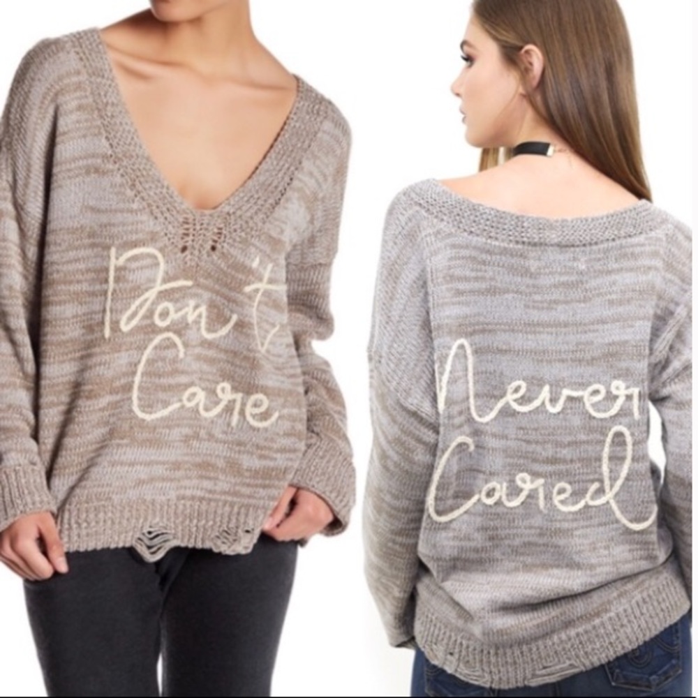 Wildfox Don’t Care Never Cared Distressed Sweater